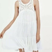 Zara Babydoll Dress Cream Size XS Sleeveless Crochet Fringe Swing Bohemian  - £31.61 GBP