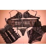 Victoria's Secret 34B BOMBSHELL BRA SET+garter+CORSET+TEDDY Black purple SCANDAL - $395.99