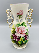 Vintage Hand Painted Roses Gilt Trim Pitcher Vase - $11.47
