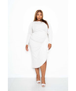 White Asymmetrical Sweater Dress With Waterfall Ruffle - £47.16 GBP