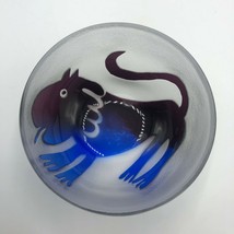 Lion Bowl Swirled Blue Color Opaque Glass 4&quot; Thick Wild Animal Decorative  - $18.00