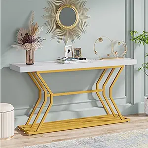Gold Console Table, 55 Inch Modern Entryway Sofa Table Narrow Long, Larg... - £174.16 GBP