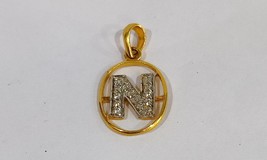 22k Solid Yellow Gold Cubic Zirconia Diamond N Letter Pendant Charm Pendant - $356.75