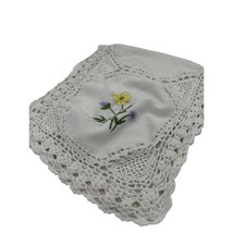 Vintage Purple and Yellow Floral Embroidered Dresser Scarf Doily - £13.15 GBP
