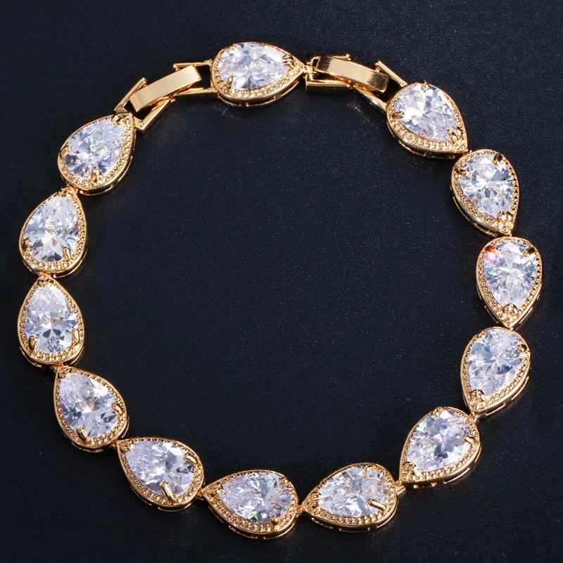 Top Quality Water Drop Cubic Zirconia Paved Rose Gold Color Tennis Bracelet for  - £18.02 GBP