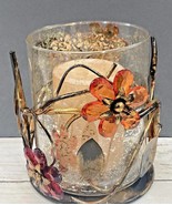 Vintage Gilded Metal Crystal Flowers Floral Design 3 Pc Pillar Candle Ho... - £31.14 GBP