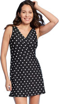 Lands&#39; End Women&#39;s UPF 50 Tummy Control Polka Dot Swim Dress Black XS (2-4) - £13.78 GBP