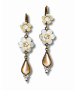 Elegant Brass Floral Dangle Drop Earrings w/ Swarovski Crystals Women 5c... - $64.99