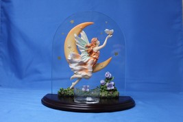Fairy Moon Tealight Decoration Tabletop Mantel Shelf Glass Wood Butterfly Flower - £3.66 GBP