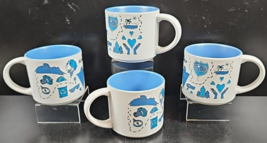 4 Subaru Ambassador Mugs Set Blue White Dog Road Souvenir Travel Coffee ... - $78.87