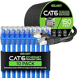 GearIT 10Pack 20ft Cat6 Ethernet Cable &amp; 150ft Cat6 Cable - £177.29 GBP