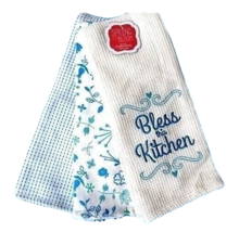 Spring Bloom Bless This Kitchen Towels Embroidered Floral 3-Pc New Home ... - $18.97