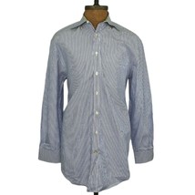 Peter Millar Men&#39;s Shirt Medium  Cotton Blue White Striped L/S Button Up - $40.58