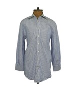 Peter Millar Men&#39;s Shirt Medium  Cotton Blue White Striped L/S Button Up - £31.93 GBP