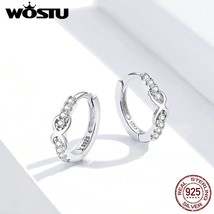 WOSTU Zircon Infinity Love Hoop Earrings 925 Silver For Women CZ Circle Small Ea - £17.15 GBP
