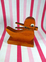 Vintage Folk Art Figural Wooden Duck Clothespin Clip Googie Eye Recipe Holder - £13.99 GBP