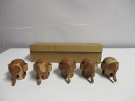 5 Vintage Hand Carved Wood Elephants - £56.83 GBP