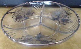 VINTAGE ROCKWELL SILVER COMPANY PEONY GLASS CONDIMENT 3 COMPARTMENT DISH... - $11.76