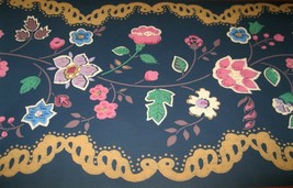 Waverly Wallpaper Border Flower Flowers Brown Swirl Scroll Navy Blue 557024 - $14.83