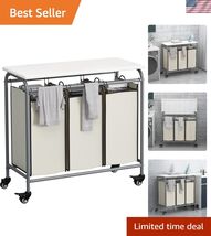 Heavy-Duty Rolling Laundry Hamper Cart with Removable Bags &amp; Folding Board - $132.05