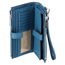 NWB Michael Kors LG Double-Zip Wristlet Teal Blue Leather 35F8STVW0L Dust Bag FS - £55.31 GBP