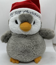 Aurora Gray Holiday 10&quot; My First Christmas Baby Penguin Plush Stuffed Animal - £13.52 GBP