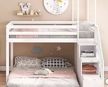 Twin Over Full Bunk Bed Solid Wood House Roof Bedframe With Staircase An... - £901.33 GBP