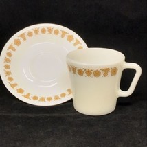 Vintage Pyrex 1410 Gold Butterflies Flowers Coffee Cup AND Saucer - £15.73 GBP
