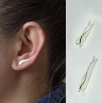 New Silver Feather Ear Climber Earrings Set Cuffs Pins Ear Lobe Crawler - £15.20 GBP