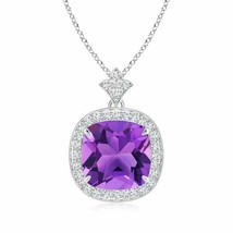 Authenticity Guarantee 
Vintage Inspired Cushion Amethyst Halo Pendant in 14K... - £1,002.34 GBP