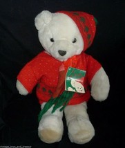 22&quot; Vintage Christmas White Jingle Bell Teddy Bear Stuffed Animal Plush Toy Tag - £29.14 GBP