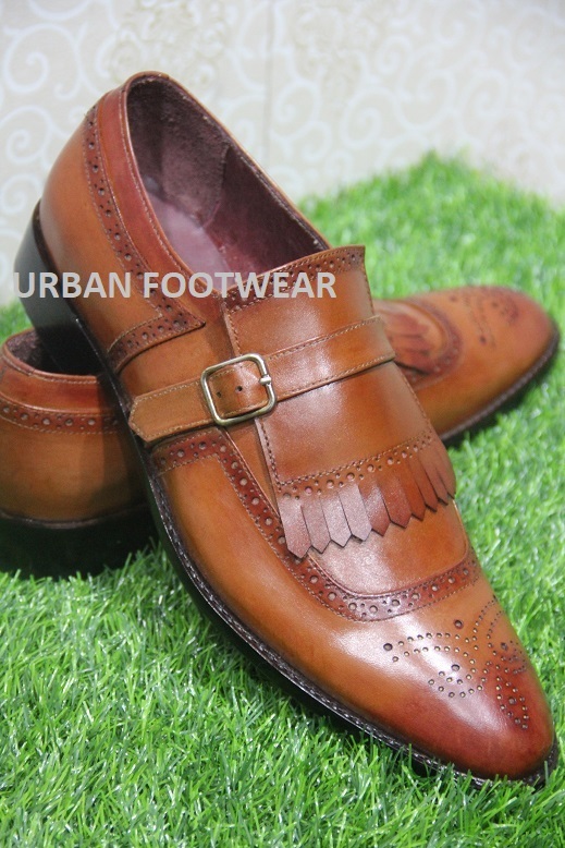Mens New Handmade Shoes Bespoke Two Tone Brown Leather Buckle Casual Boots