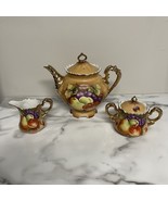 LEFTON Heritage Brown Fruit Teapot Sugar Creamer Tea Set Hand Painted Po... - $1,624.12 MXN