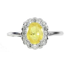 Heated Oval Natural Yellow Sapphire 8x6mm White Topaz 925 Silver Ring Size 9 - £107.49 GBP