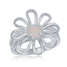 Sterling Silver Flower Ring With White Opal - £40.37 GBP