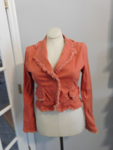 TULLE Anthropologie Orange Cropped Frayed One Button Jacket Lagenlook XL VGUC - £29.86 GBP