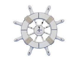 [Pack Of 2] Rustic White Decorative Ship Wheel With Sailboat 6&quot; - £38.41 GBP
