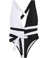Lilosy Sexy Tie Criss Cross Plunge One Piece Thong Brazilian Swimsuit, M... - £23.35 GBP