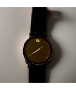 Movado Sapphire Men&#39;s Gold Tone Black Museum Dial Leather Band Watch - $809.49 CAD