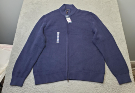 IZOD Cardigan Sweater Mens 2XL Navy Knitted Cotton Long Raglan Sleeve Full Zip - $37.08