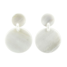 Versatile White Kabibe Shell Double Linked Circles Post Drop Dangle Earrings - £8.83 GBP