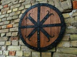 Medieval Wood &amp; Steel Viking Shield Armoury Battle Shield Warrior Templa... - $3,084.64 MXN