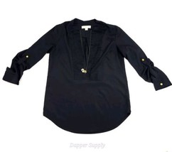 Michael Kors Blouse Medium Black Half Zip Long Sleeve - £18.72 GBP