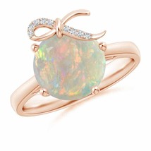 ANGARA Solitaire Opal Libra Ribbon Ring with Diamond Accents in 14K Gold - £1,426.18 GBP
