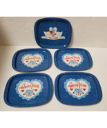 5 Blue Speckle Metal Trays Vintage Welcome Friends Small Toy Child Size ... - $7.00