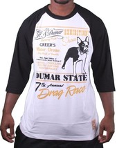 Hawke &amp; Dumar Mens Drag Race Baseball Black White Raglan T-Shirt NWT - £20.83 GBP