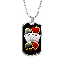 Lucky Poker Dog Tag Stainless Steel or 18k Gold 24&quot; Chain - £35.92 GBP+