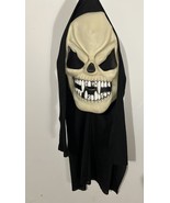 Vintage Fun World Black Hood Skull Halloween Mask Spooky Skeleton Creepy... - $17.82