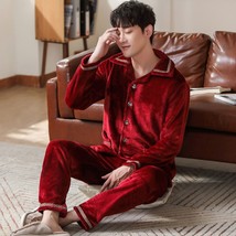 Thicken Flannel Pajamas Men Red Pyjamas Set Long Sleeve Sleepwear Pijama Pajamas - £65.31 GBP