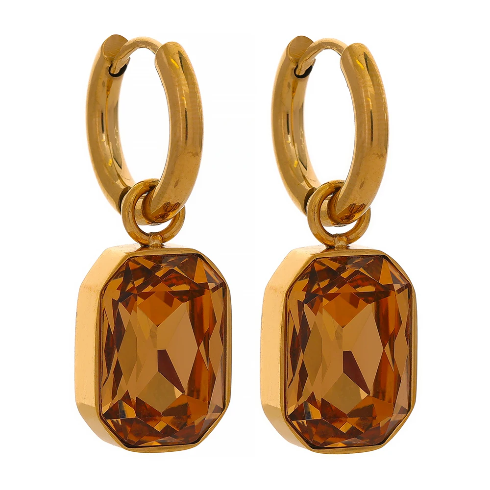 Stainless Steel Cubic Zirconia Drop Dangle Charms Trendy Earrings 18k-gold-plate - £12.85 GBP